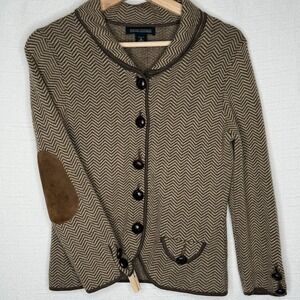 VTG Banana Republic Merino Wool Herringbone Riding Blazer Elbow Patches Women PS